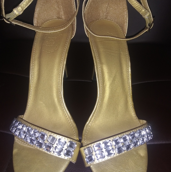 Women's Gold Open Toe High Heels - Picture 1 of 3